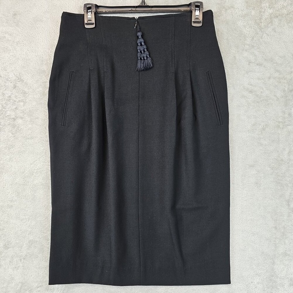 Vintage Escada By Margaretha Ley High Waisted Skirt Womens 40 Black Wool Pleated